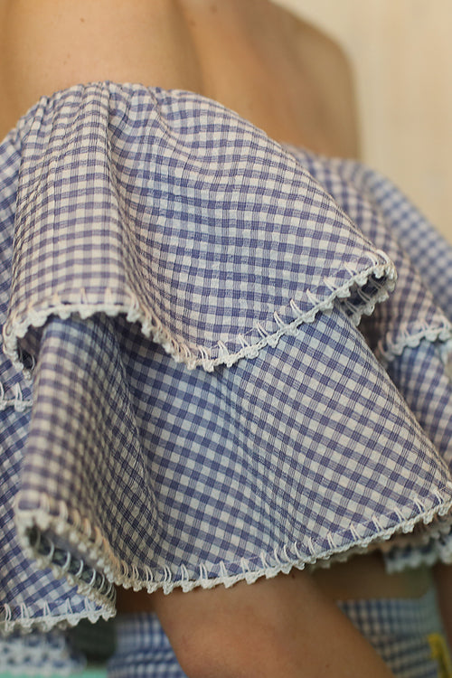 POPPY CHECK TOP BLUE