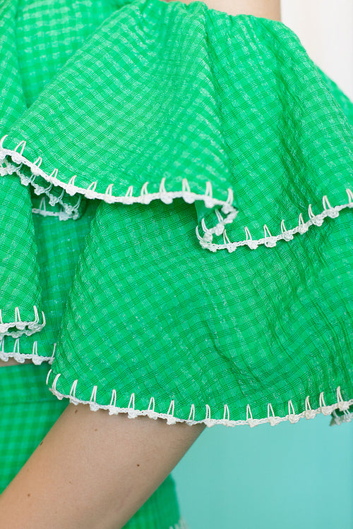 POPPY CHECK TOP GREEN