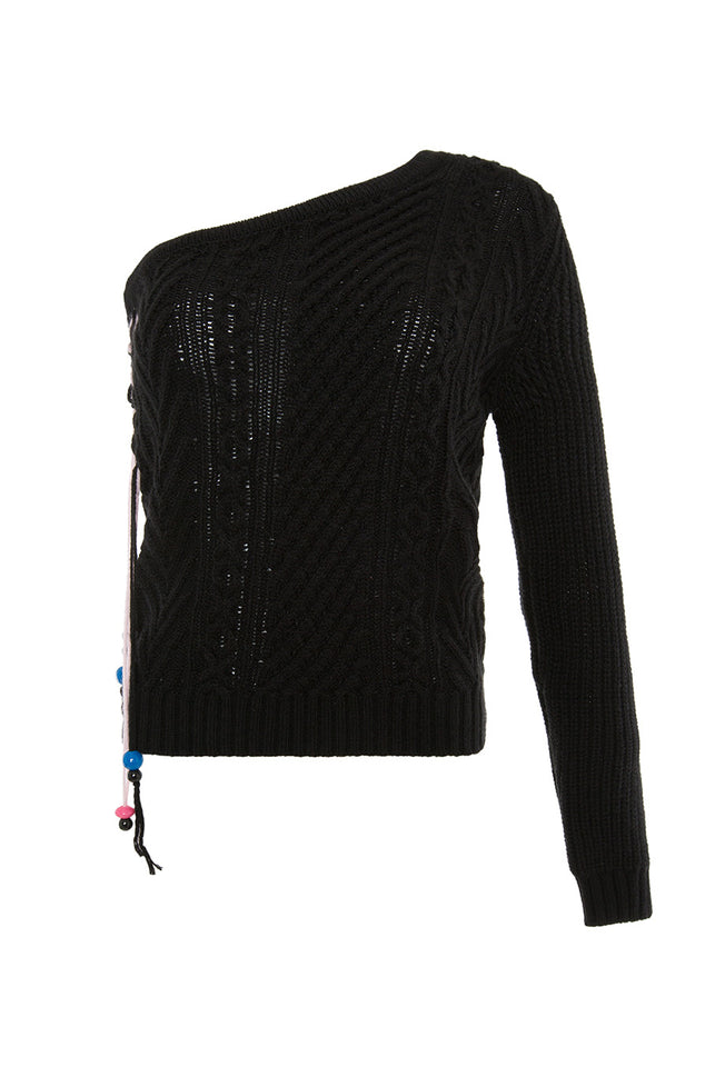 Mable One Shoulder Sweater in Black