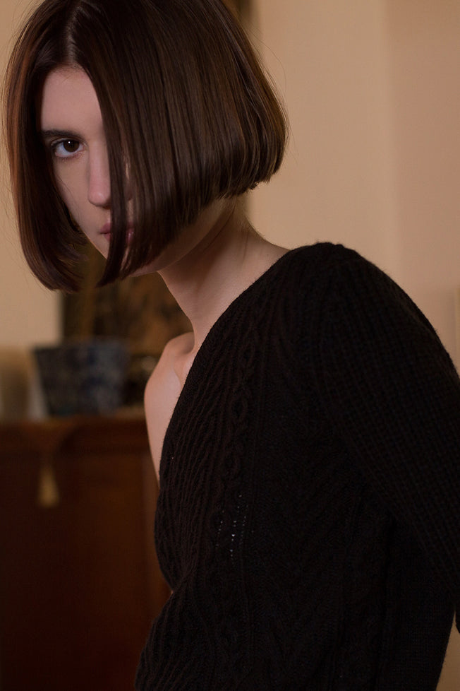 Mable One Shoulder Sweater in Black